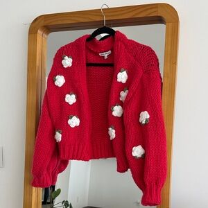 Chic Red Floral Women's Cardigan